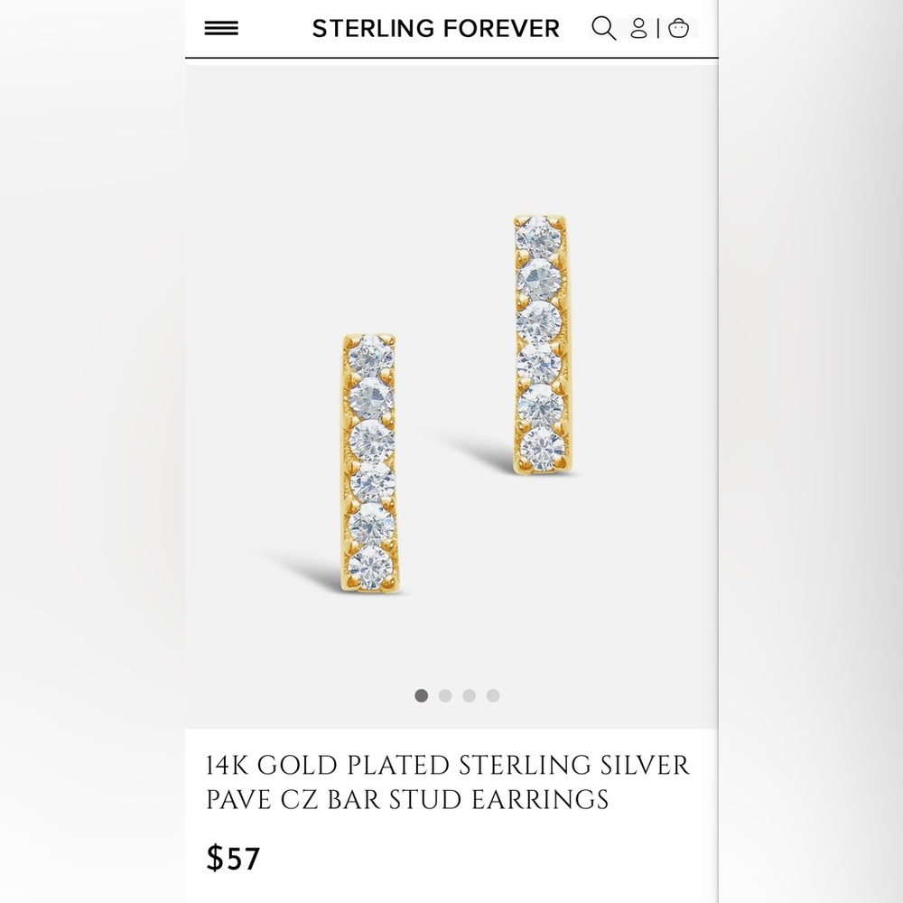 925 silver gold plated Cubic Zirconia Bar Stud Earrings